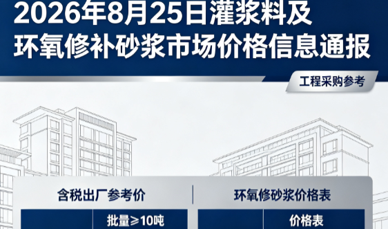 五家渠2026年8月25日灌浆料及环氧修补砂浆市场价格信息通报